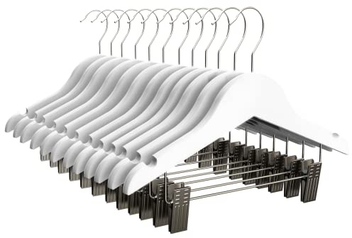 COM-FORT HOUSE | Percha Madera Cadete con Pinzas| Percha Infantil | Color Blanco| Percha Madera de Arce | con Muescas Antideslizantes | 30 x 1.2 x 22 cm | Pack 10 Unidades |