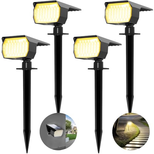 WENATY Solar Spot Lights, 46 LED Outdoor, IP65 Waterproof, Warm White, 3 Modes, Solar Powered, Yard Driveway Porch Walkway【4 Pack】