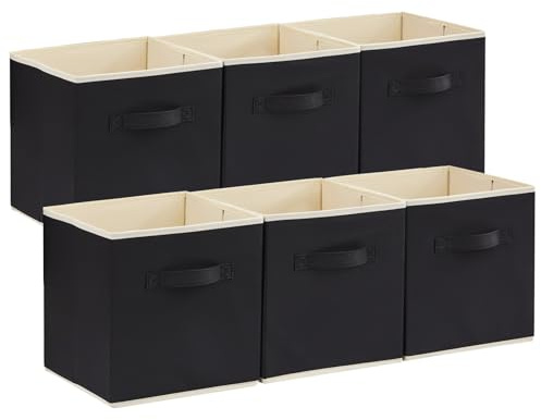 Lifewit Juego de 6 Cubos de almacenamiento plegables, Cestas de Almacenamiento de Tela, Cajas de Almacenamiento con asas, Organizadores para ropa, Juguetes, 30x30x30cm, 27L, Negro