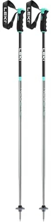 LEKI Women’s Neolite Airfoil Lightweight Aluminum Ski Poles for Alpine Skiing - Gunmetal-Black-Light Turquoise - 105 cm