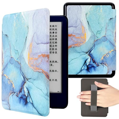 BYCeKe kompatibel mit Kindle 6,8'' Paperwhite 11. Generation Hülle 2021 (Modell: M2L3EK/M2L4EK), Leichte PU Leder Schutzhülle mit Handschlaufe und Auto Schlaf/Wach Funktion,Marmor