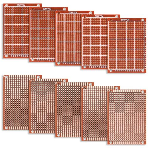 10 Stück Lochrasterplatte, Leiterplatte, PCB Prototyp Board Universal, Lochrasterplatine, Leiterplatten Kit für Prototyping, DIY Projekte - 7 * 5 cm