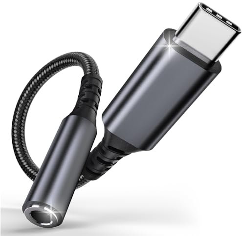 Adapter USB-C auf Klinke, 3.5mm Audio USB C Kopfhörer Adapter, Jack Audio Adapter mit HiFi DAC Chip für Samsung S23 S22, iPhone 15 Pro Max, Huawei P50/P40, MacBook, iPad Pro (Grau 2 Pcs)