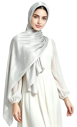 HURESON Women Premium Hijab Head Scarf Lightweight Shimmer Scarves Crepe Wedding Shawls and Wraps for Evening Dresses Shiny (Grey 8#)