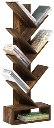 Furinno Tree Bookshelf 7-Tier Floor Standing Tree Bookcase with Bottom Shelf, Amber Pine