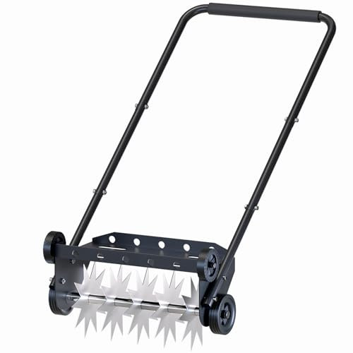 Lawn Aerator, 18 Inch Push Spike Aerator, Rotary Lawn Aerator, 4 Wheels Manual Scroll Aerator Lawn Tool, for Aerating Lawns Yard Care Loosening Soil