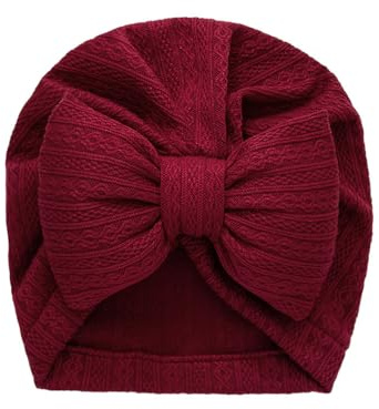 BrightGlow Babymössa, nyfödd rosett, mössa, baby, stretchig, baby-turban-mössa, småbarn, mössa, söt rosett, mössa, unisex, mössa, hatt för nyfödda, småbarn, Vinröd, one size