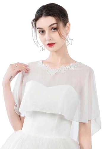 Makroyl Scialle da sposa in pizzo da donna, avvolgente, mantello da sera, per spalle da sposa, sciarpa per abito da ballo, C-bianco, Etichettalia unica