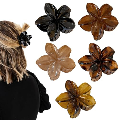 NHQZ 5 Pezzi Fermagli Capelli Donna Elegante - Pinze Fiori Clip Antiscivolo in 5 Colori Grandi, Mollettone Fiore, Accessori per Ragazze