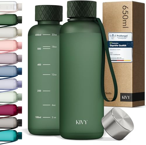 KIVY Botella de 650 ml, apta para bebidas carbonatadas y antigoteo, para deportes, escuela y oficina, botella deportiva para el gimnasio, botella de agua para niños y adultos, botella de Tritan