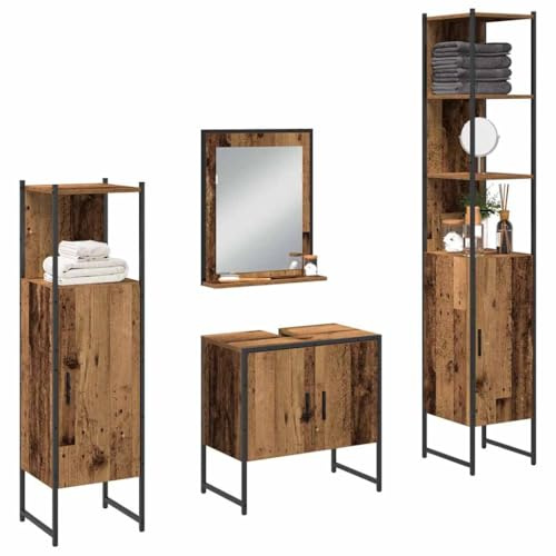 vidaXL Juego de Muebles de baño 4 pcs Marrón 33 x 33 x 185.5 cm, Juego de Muebles de Baño, Estilo Moderno, Estanterías de Madera, Almacenamiento, Espacios Organizados