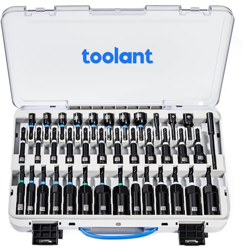 toolant Impact Magnetic Nut Driver Set, 38pcs Impact Driver Bit Set, Deep Nut Driver Set, Impact Socket Adapters, Wing Nut Driver, Bit Extension, 1/4'' Quick Change
