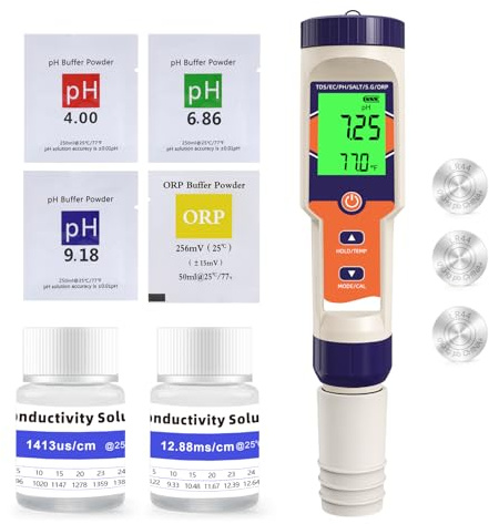 7-in-1 Digital Pool Salt Tester | pH, ORP, Salinity, TDS, EC, Temperature Meter for Saltwater Pools, Hot Tubs, Spas, Aquariums, Hydroponics，Saltwater Pool Tester