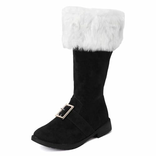 Bottes de Père Noël pour Hommes, Bottes de Neige Larges avec Poignets Blancs et Boucle, Couvre-bottes Mi-mollet d'Hiver en Daim avec Fermeture Éclair Latérale, Accessoires de Cosplay du Père Noël