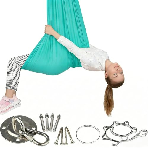 Yogagunga att hänga• Max bärförmåga 150 kg • Tillbehör ingår, perfekt mot ångest och för ökad avslappning samt välbefinnande (280 x 150 cm)-(Grönblå)