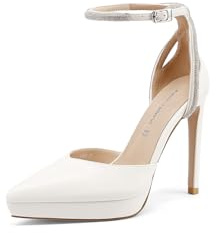 QUEEN HELENA Décolleté con Plateau con Tacco Alto con Strass Donna K4544 (Bianco, Sistema Taglie Calzature EU, Adulto, Donna, Numero, Media, 35)