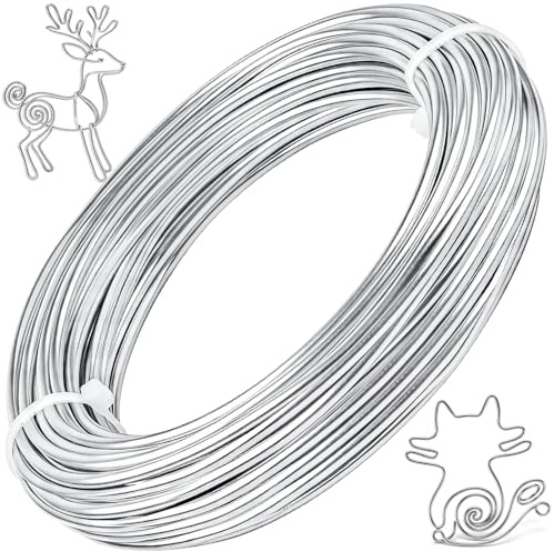 Ouborui 12 Gauge 2mm Craft Wire 32.8ft(10m) Aluminium Wire | Silver Bendable Metal Wire for Jewelry Making, Sculpting, Modelling Skeleton