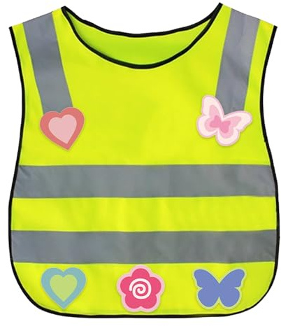 2 Pcs Chaleco Reflectante Niño, Chalecos de Seguridad para Niños, Chaleco de Alta Visibilidad Deportes Carrera Ciclismo Escuela Automóviles, Amarillo con Tiras Reflectantes DIY pegatinas reflectantes