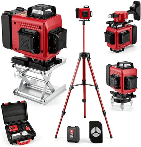 VeftBltrem Laser Autolivellante 16 Linee 4D con Treppiede, Livella Laser Verde 4 x 360 ° con Batteria 6000mAh, Telecomando, per Piastrelle, Muri, Pavimenti, Cantieri, Interni