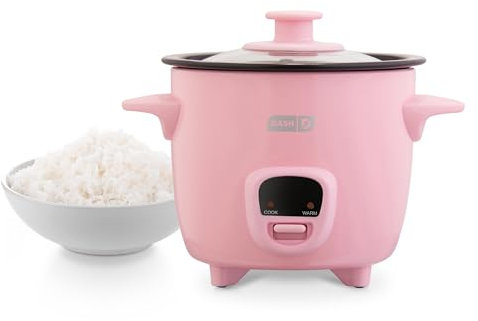 DASH Mini olla arrocera con olla antiadherente extraíble, función para mantener el calor y guía de recetas, medio cuarto de galón, para sopas, guisos, granos y avena, color rosa