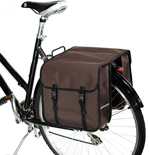 BikyBag Classic Doppel-Fahrradtasche, 2x13L Gepäckträgertasche, Wasserabweisend, mit Reflektoren (Braun)