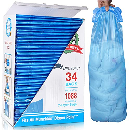 Bolsas de recambio para cubo de pañales, 1020 unidades, 34 bolsas, totalmente compatibles con el sistema de eliminación de Arm&Hammer