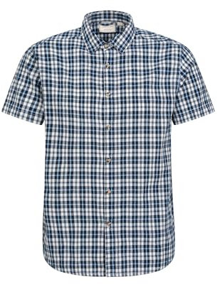 Mountain Warehouse Weekender Short Sleeved Mens Shirt - 100% Cotton Shirt, Lightweight Casual Shirt, Breathable, Comfortable Top - for Walking, Camping & Travel Dark Blue 2XL
