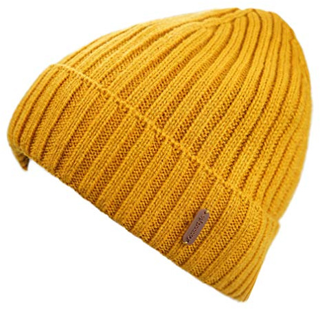 Decentron Classic Men's Warm Winter Hats Thick Knit Long Cuff Beanie Cap with Lining (Yellow)