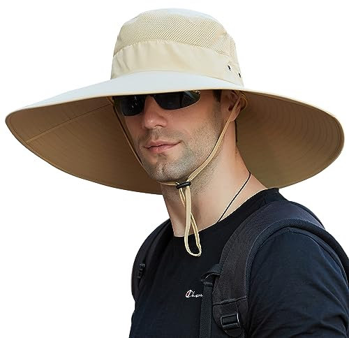 WANYIG Sombrero de Pescador Hombres Verano Protección UV Sombreros de ala Ancha 15cm Gorra de Ciclismo Plegable Impermeable Sombreros para el Sol (Caqui)