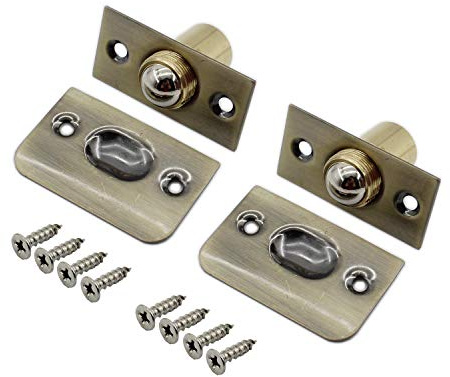 2 Pack Closet Door Ball Catch Hardware,ULIFESTAR Stainless Steel French Door Catch Ball Latches Adjustable Cabinet Latch with Strike Plate Drive-in Spring for Closet,Cupboard Door Antique Bronze