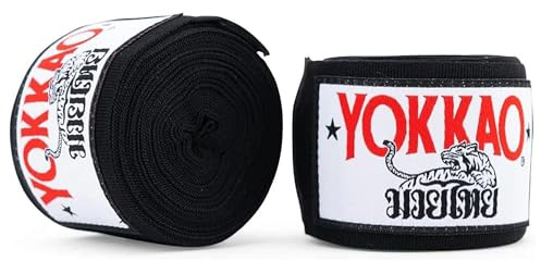 YOKKAO Elasticized-Fabric Hand Wraps | Essential Hand Protection | Comfortable | Durable & Reliable | Easy to Use Elastic Cotton - Black