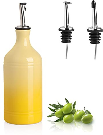 Sweejar Ceramic Olive Oil Dispenser Bottle, Opaque Oil Cruet Protects Oil to Reduce Oxidation, Suitable for Oil, Vinegar, Coffee Syrups & Other Liquids, Pack of 1, 15.5 Fl Oz (Gradient Yellow)
