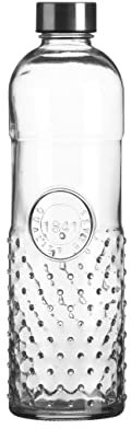 WESTCRAFT Oriental Bouteille d'eau en verre taillé de 1 l avec bouchon à vis, hermétique en silicone, bouteille d'eau pour réfrigérateur, bouteille en verre vintage (pois vintage)