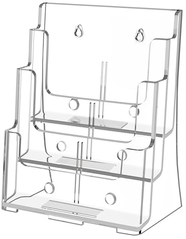 FUCDTEFC Acrylic Brochure Holder 8.5x11, Clear 3 Tier Magazine Holder Brochure Display Stand With Removable Divider for 4 x9 Inch Literature Pamphlet Flyer Holder for Wall Mount or Countertop
