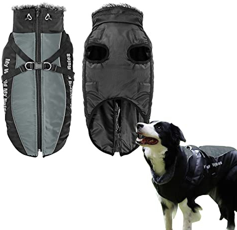 Cappotto Impermeabile Invernale per Cani - Giacca Calda con Imbracatura, Gilet Riflettente Antivento per Cani Grandi (6XL, Nero)