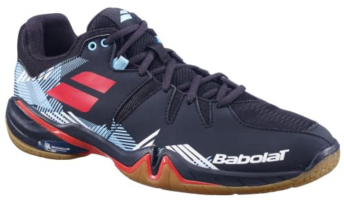 Babolat Shadow Spirit M, Chaussures de Badminton Shadow Spirit pour Homme - Pratique Intense - Maintien et Amorti - Semelle Respirante Ortholite - Marque Française - Black/Tomato Red, Homme