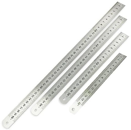 Vueinrg 4 Stück Edelstahl Lineal Metall Lineal Set 15cm 20cm 30cm 40cm Stahlmaßstab Metalllineal mit Doppelseitenskala Kante Messwerkzeug Stahllineal Edelstahllineale für Lehre Büro Zeichnen