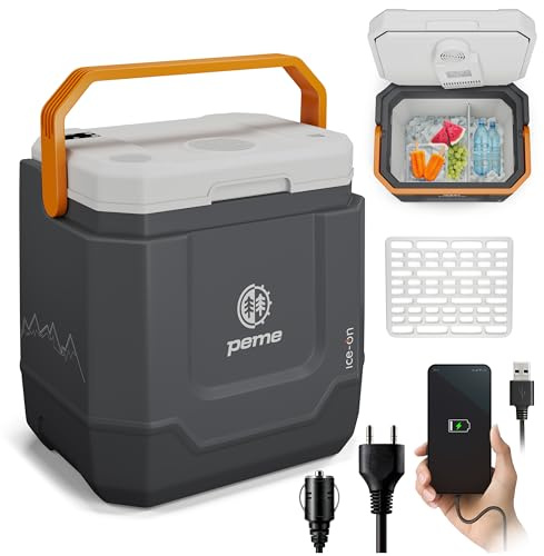 peme Nevera Portatil Termoelectrica Coche 12v 220v Refrigerador Frigorífico para Camping Viaje Auto con Altavoz Silenciosa Portatil Congelador Frío Calor Frigobar Camper 31,5L USB Bluetooth – Trip