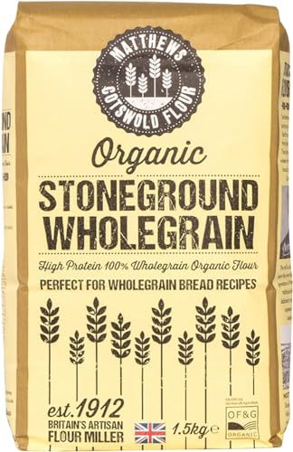 Matthews Cotswold Organic Stoneground Wholemeal Flour | High Protein 100% Organic Flour | Specialty | Artisanal | Milled In Britain (1.5kg Bag (Single Bag))