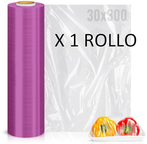 MARCPRINT Rollo Film Transparente Alimentario (30X300) - Ideal para Envolver Alimentos y Cubrir Bandejas (1 Rollo)