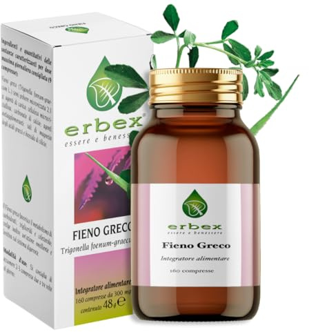 ERBEX - Integratore al Fieno Greco Puro, 160 Compresse, Fieno Greco Puro, Ideale per Metabolismo e Controllo degli Zuccheri