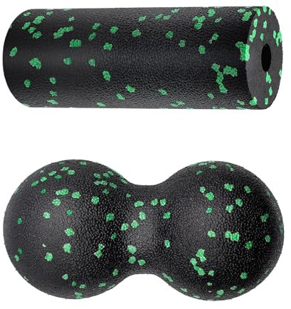 Faszienball und Faszienrolle Set, Kleiner Massageball Fazienrolle für Wirbelsäule Rücken Nacken Fuß, Mittelhart Blackroll Duoball für Wirbelsäule Rücken Nacken Massageball Set mittelhart
