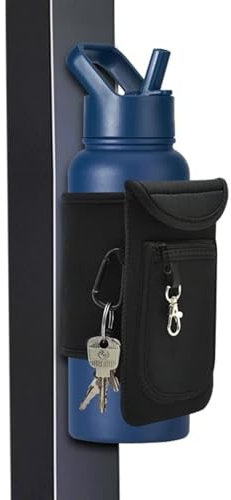IZZY Funda Botella Agua Gimnasio - Porta Móvil Gym - Imán Rack Musculación - Brazalete Movil Running - Bolsillo para Straps Gym y Movil - Botella Agua 1 Litro 1,5 litros