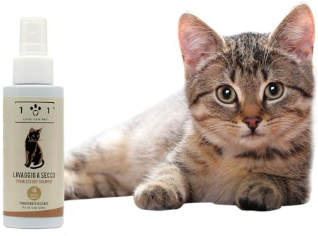 Shampoo a Secco Naturale e Vegetale per Gatto - Senza Bisogno di Acqua o Risciacquo - per Un Lavaggio a Secco Efficace, Linea 101 (100ml)