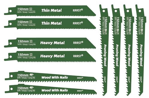RRRST 10 Piezas Hojas de Sierra de Sable, Para Poda de árboles, Para Madera, Metal y Plástico, 4 Tipos diferentes 150 mm Hojas de Sierra