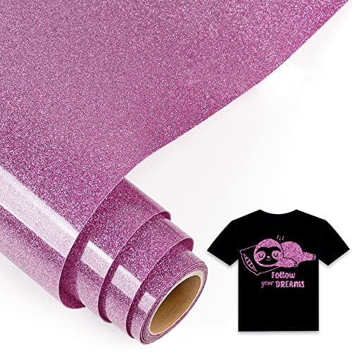 IModeur Glitter Purple Iron on Vinyl — 30.5 x 153 cm Heat Transfer Vinyl for Fabric, PET Backing HTV Roll for T-Shirts, Clothes, Hats, Bags and Other Textiles, Easy to Weed