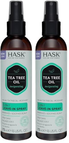 HASK Tea Tree Oil 5-in-1 Leave-In Conditioner, Soothing and Restoring for All Hair Types, colour safe, gluten-free, sulfate-free, paraben-free - 1 175mL Bottle (Pack of 2)