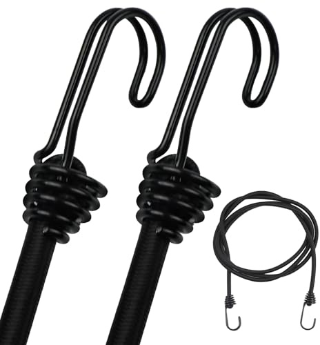 DRERIO 2 Pcs Bungee Cord with Double-row Hook 2m Heavy Duty Bungee Straps, Luggage Tie Downs Black Elastic Rope with Metal Hooks, Long Sizes Bundy Cord for Motorcycle Car Caravan Trunks Locking