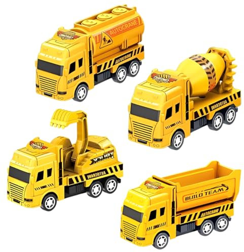 GXGM 4 Pièces Set de Excavatrice Enfant,Pelleteuse Enfant,Tractopelle,Camion Malaxeur à Béton,Camion à Benne Basculante,Véhicules de Chantier Mini Jouet 2-6 Ans,Véhicules pour Fille Garçons