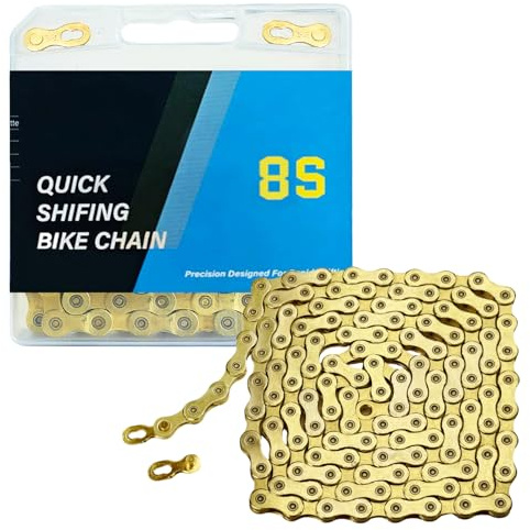 Gold Bike Chain 6/7/8 Speed Bike Chain,1/2 x 3/32 Inch,116 Links, Alloy Steel,Triple Strand,Suitable for Mountain Bike Road Bike